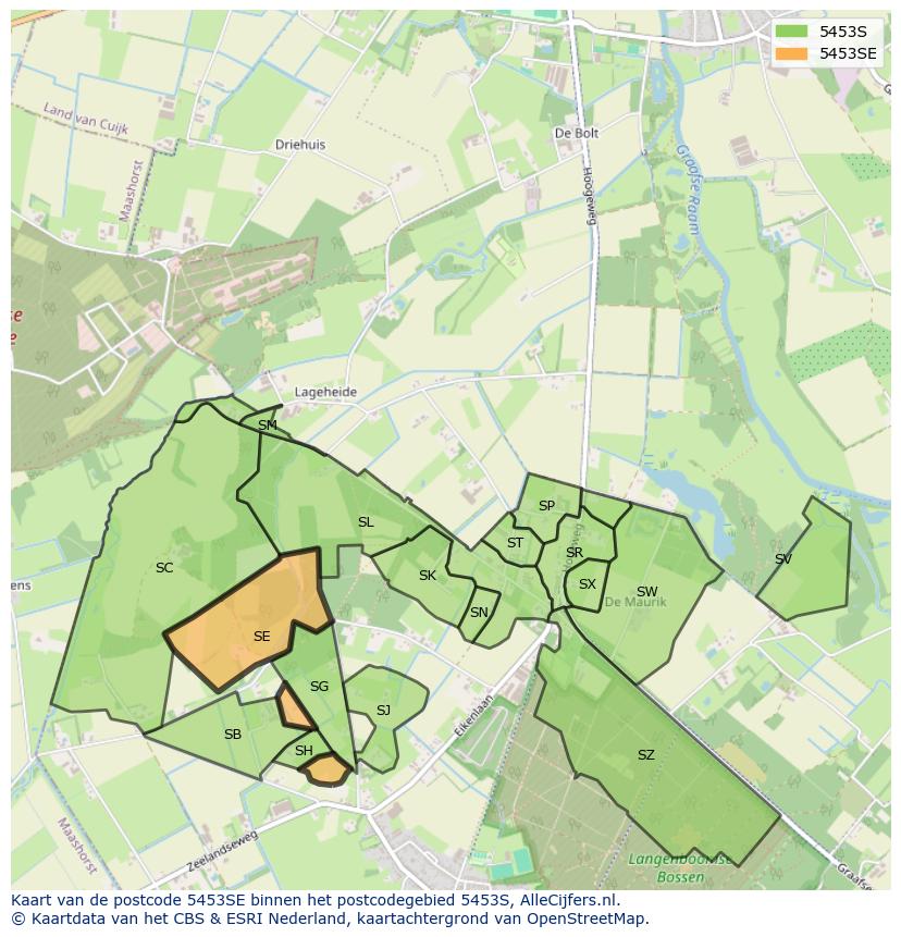 Afbeelding van het postcodegebied 5453 SE op de kaart.