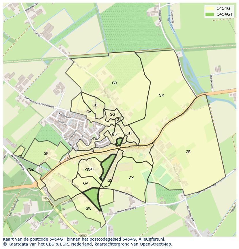 Afbeelding van het postcodegebied 5454 GT op de kaart.