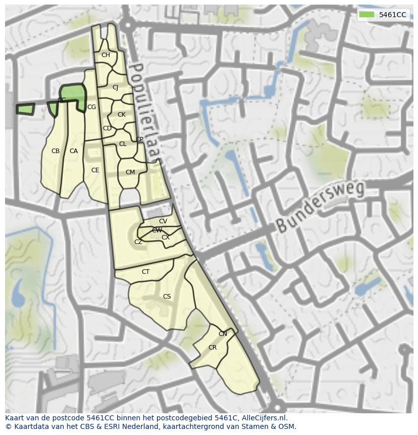 Afbeelding van het postcodegebied 5461 CC op de kaart.