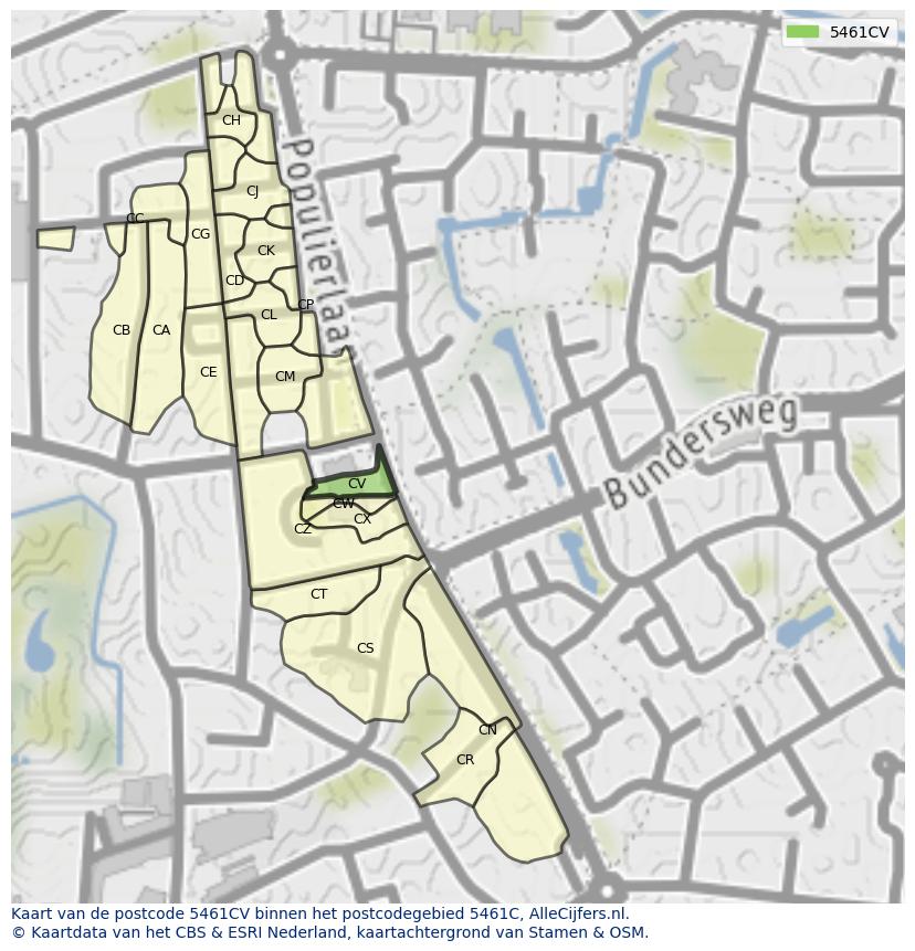 Afbeelding van het postcodegebied 5461 CV op de kaart.
