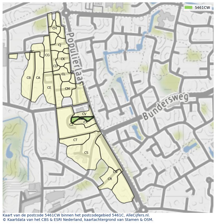 Afbeelding van het postcodegebied 5461 CW op de kaart.