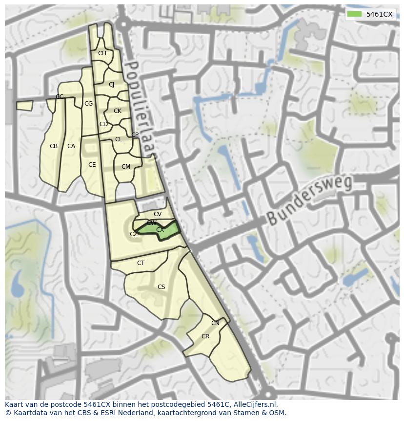 Afbeelding van het postcodegebied 5461 CX op de kaart.