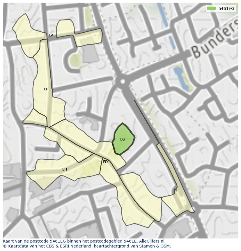 Afbeelding van het postcodegebied 5461 EG op de kaart.
