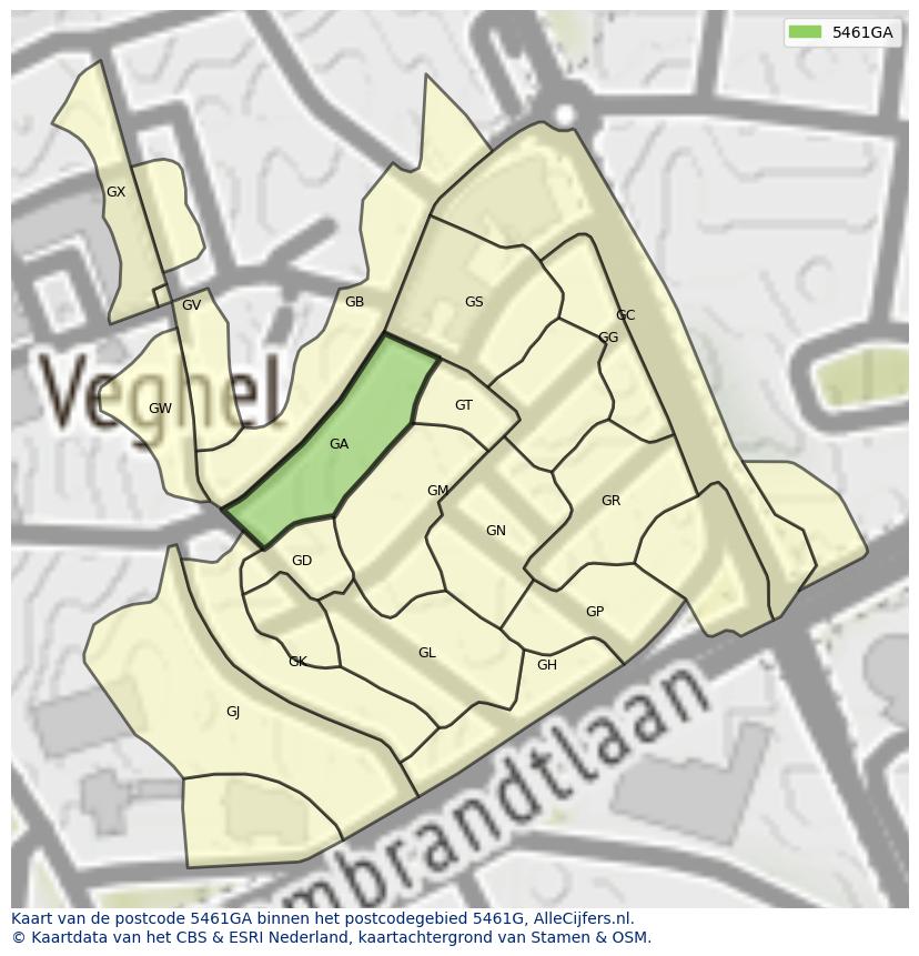 Afbeelding van het postcodegebied 5461 GA op de kaart.