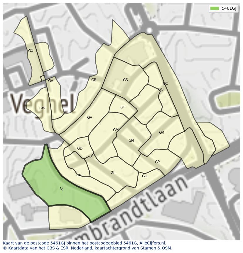 Afbeelding van het postcodegebied 5461 GJ op de kaart.
