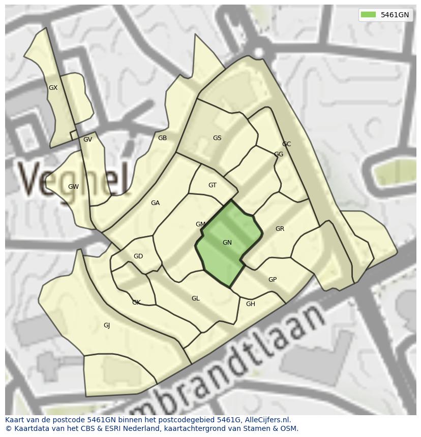 Afbeelding van het postcodegebied 5461 GN op de kaart.