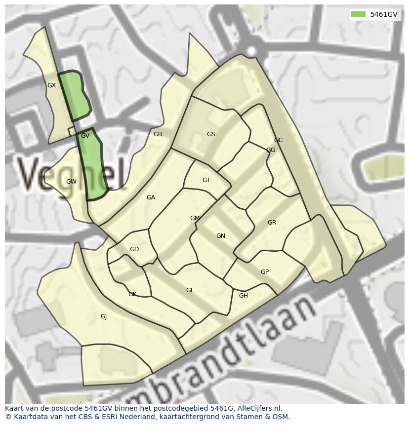 Afbeelding van het postcodegebied 5461 GV op de kaart.