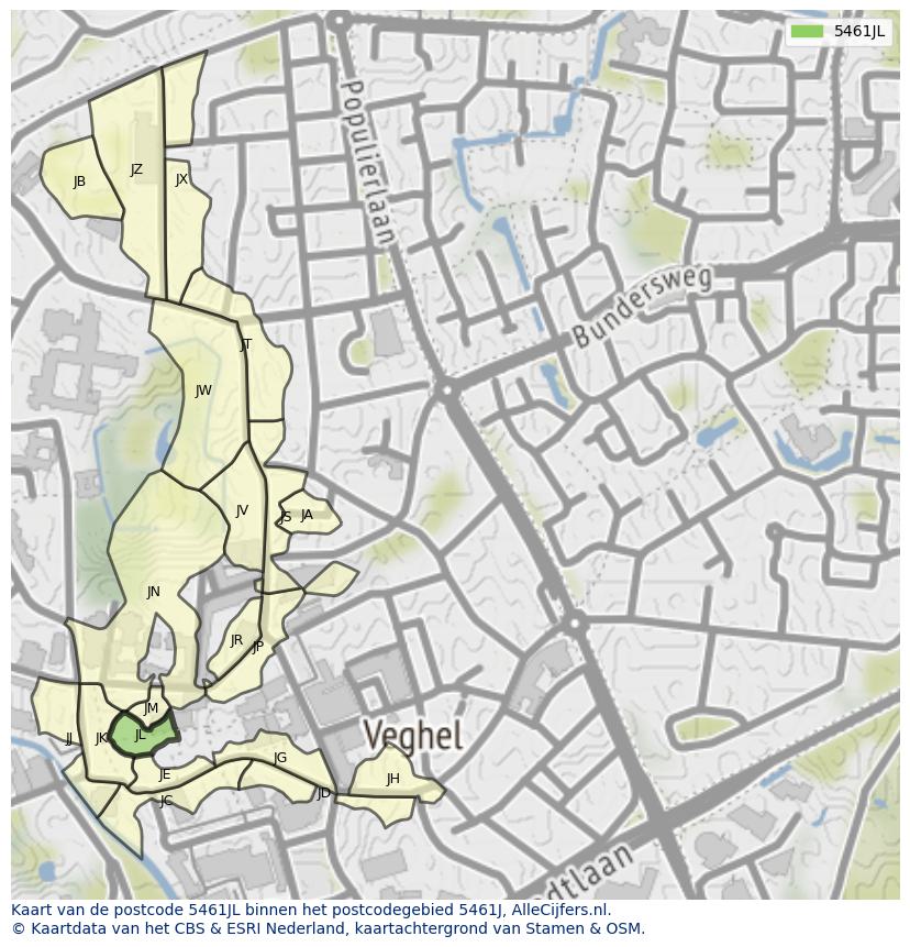 Afbeelding van het postcodegebied 5461 JL op de kaart.
