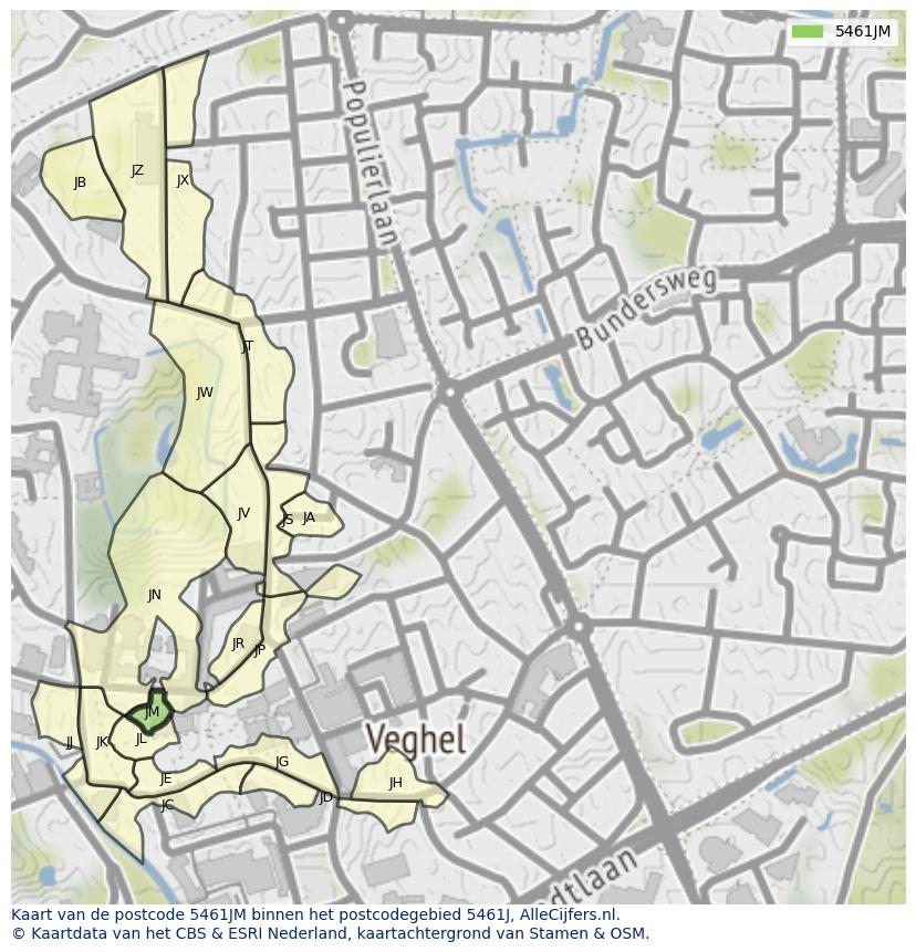 Afbeelding van het postcodegebied 5461 JM op de kaart.