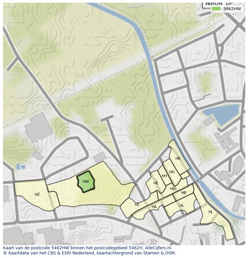 Afbeelding van het postcodegebied 5462 HW op de kaart.