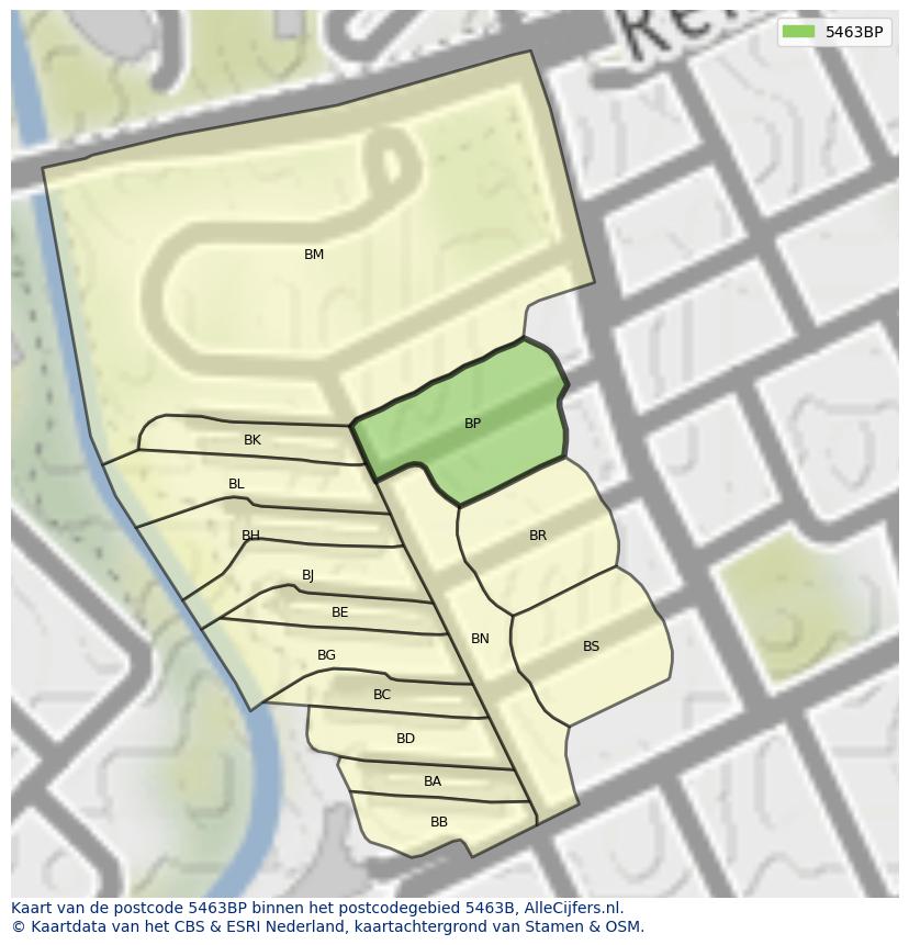 Afbeelding van het postcodegebied 5463 BP op de kaart.