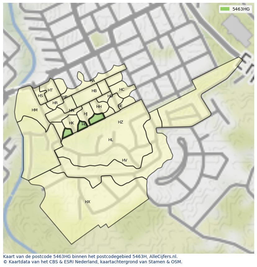 Afbeelding van het postcodegebied 5463 HG op de kaart.