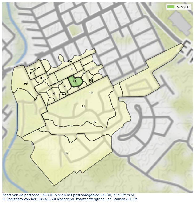 Afbeelding van het postcodegebied 5463 HH op de kaart.