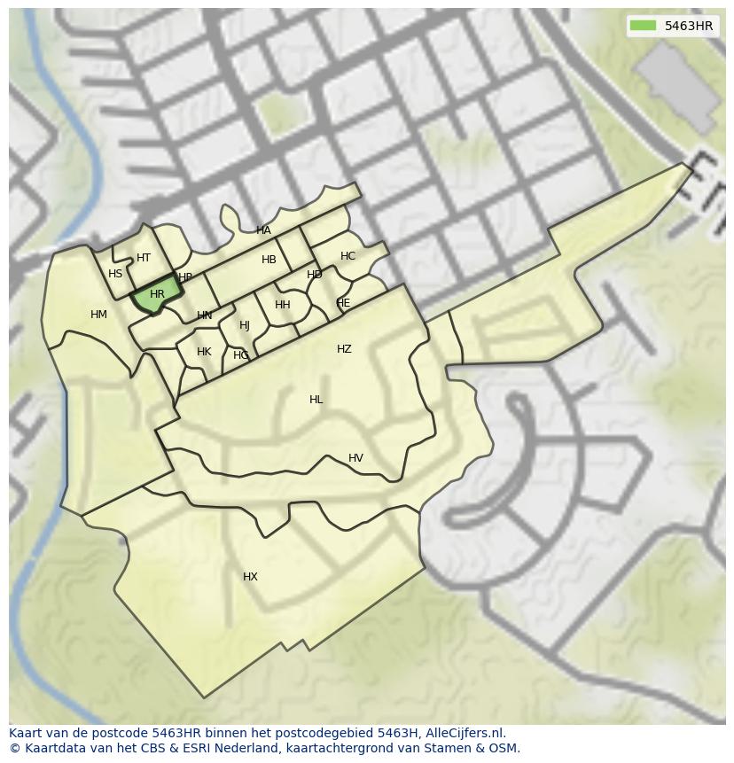 Afbeelding van het postcodegebied 5463 HR op de kaart.