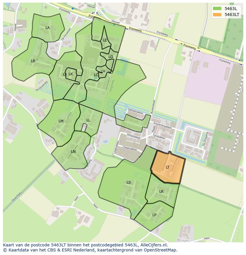 Afbeelding van het postcodegebied 5463 LT op de kaart.