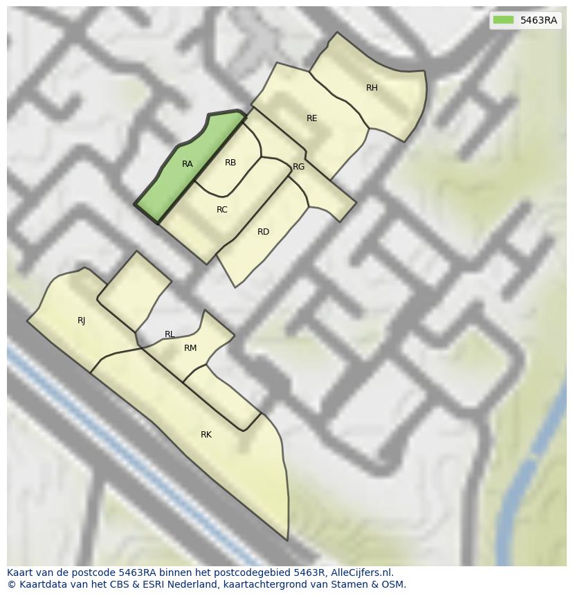 Afbeelding van het postcodegebied 5463 RA op de kaart.