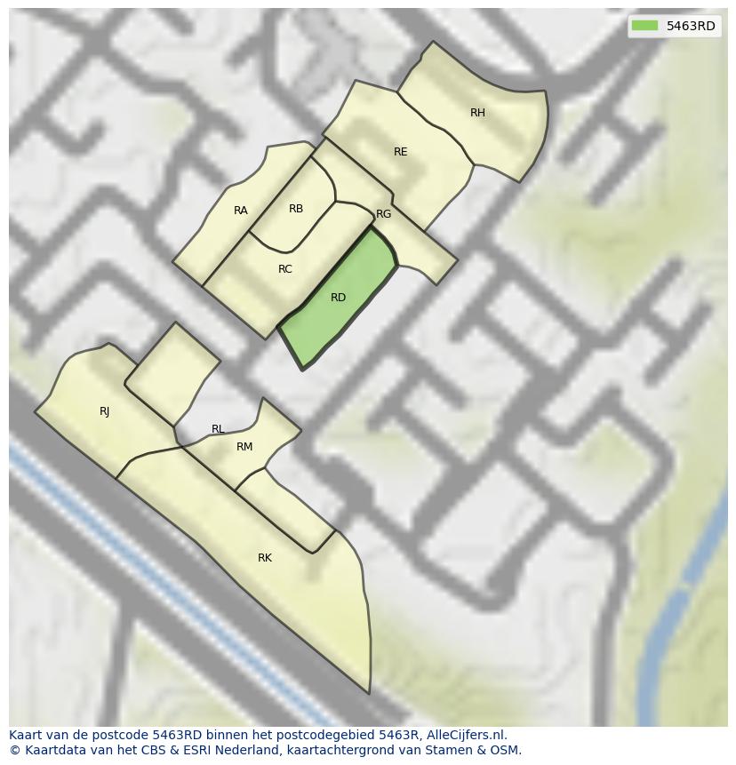 Afbeelding van het postcodegebied 5463 RD op de kaart.