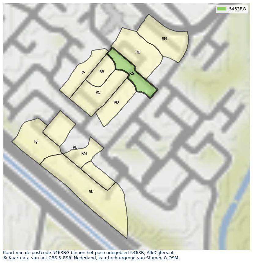 Afbeelding van het postcodegebied 5463 RG op de kaart.