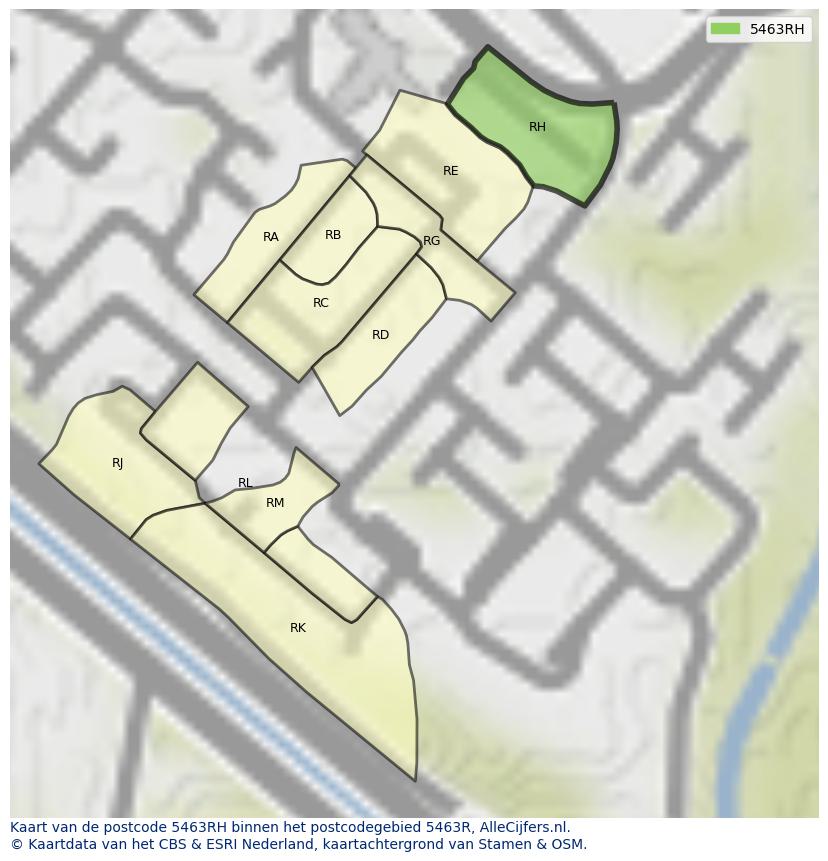 Afbeelding van het postcodegebied 5463 RH op de kaart.