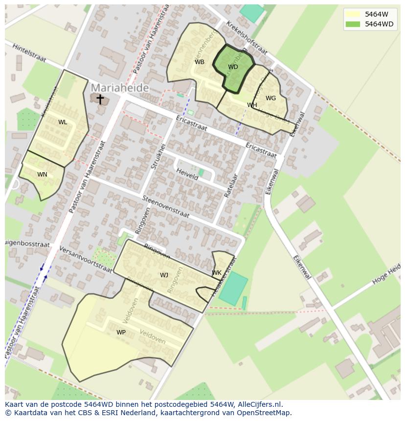 Afbeelding van het postcodegebied 5464 WD op de kaart.