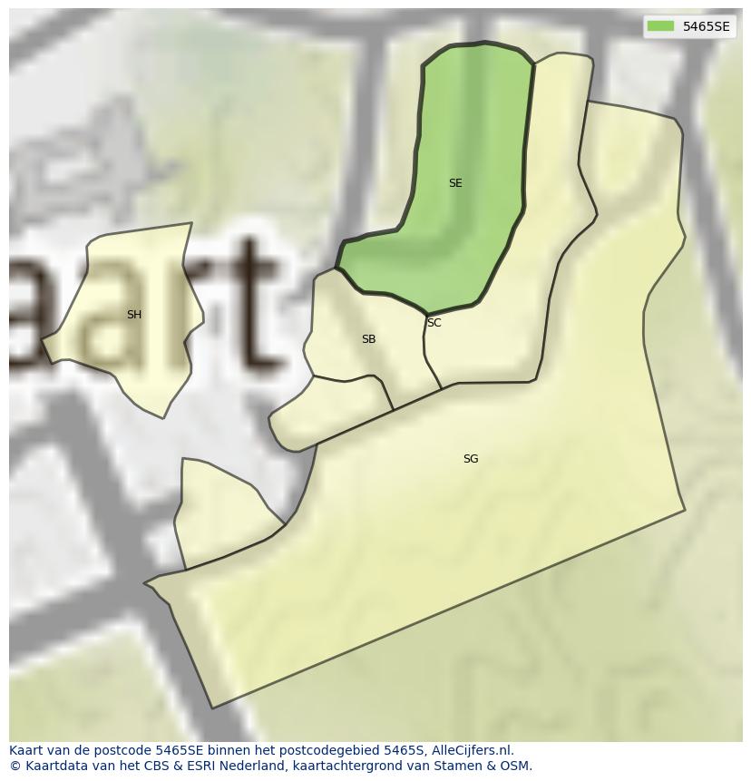 Afbeelding van het postcodegebied 5465 SE op de kaart.
