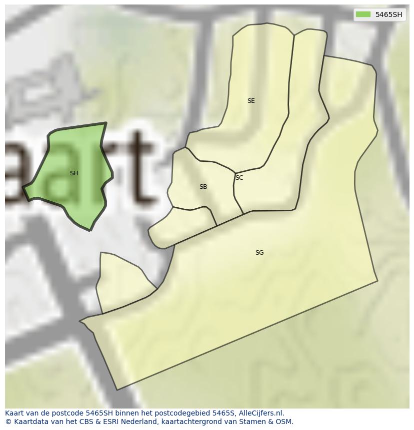 Afbeelding van het postcodegebied 5465 SH op de kaart.