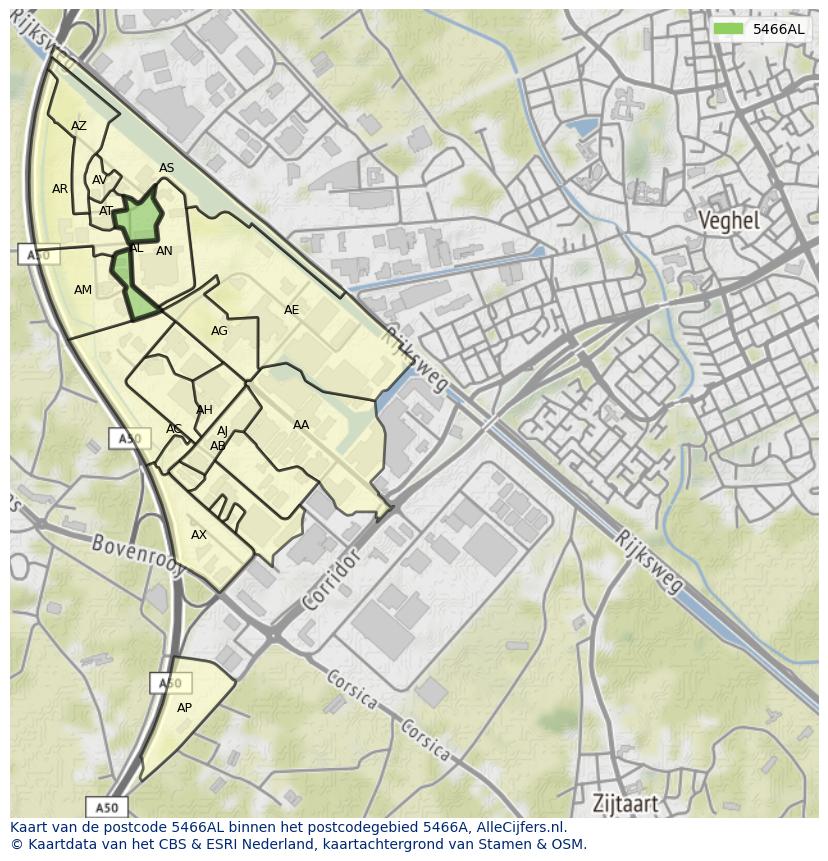 Afbeelding van het postcodegebied 5466 AL op de kaart.
