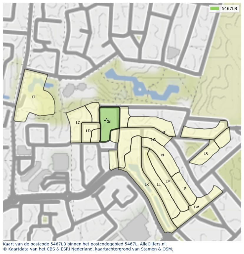 Afbeelding van het postcodegebied 5467 LB op de kaart.