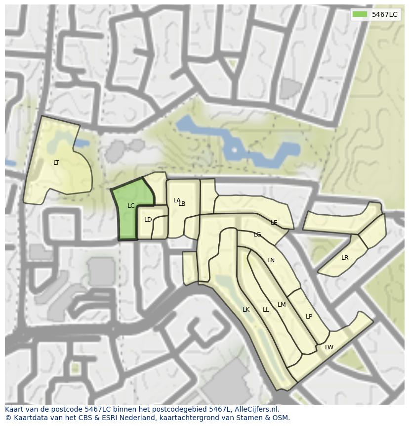Afbeelding van het postcodegebied 5467 LC op de kaart.