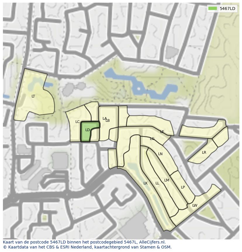 Afbeelding van het postcodegebied 5467 LD op de kaart.