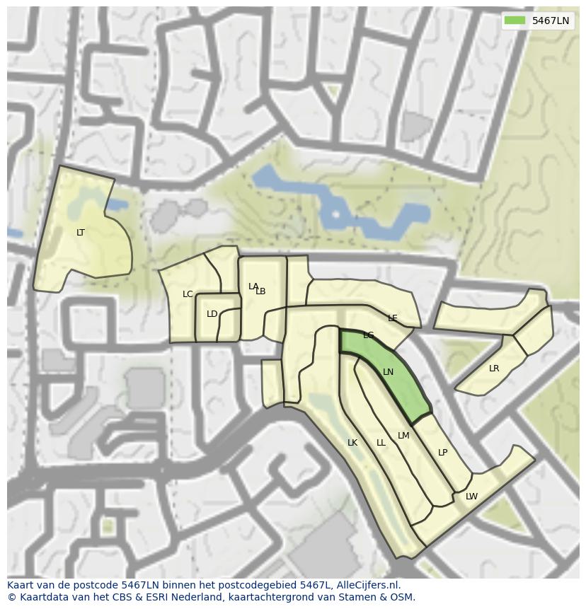 Afbeelding van het postcodegebied 5467 LN op de kaart.
