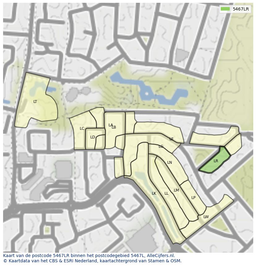 Afbeelding van het postcodegebied 5467 LR op de kaart.