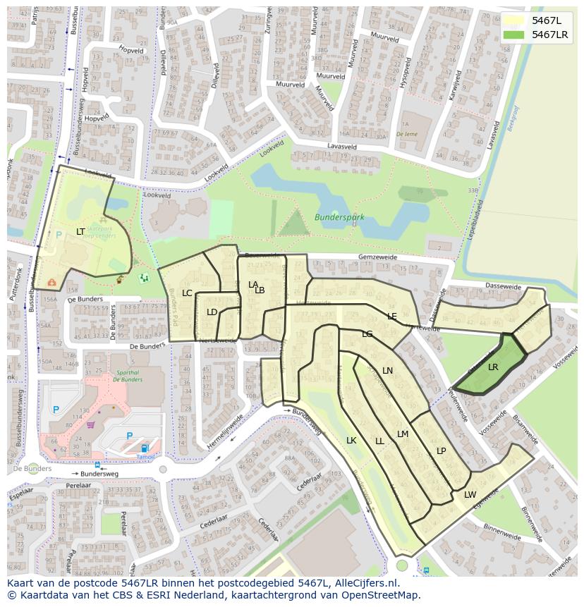 Afbeelding van het postcodegebied 5467 LR op de kaart.