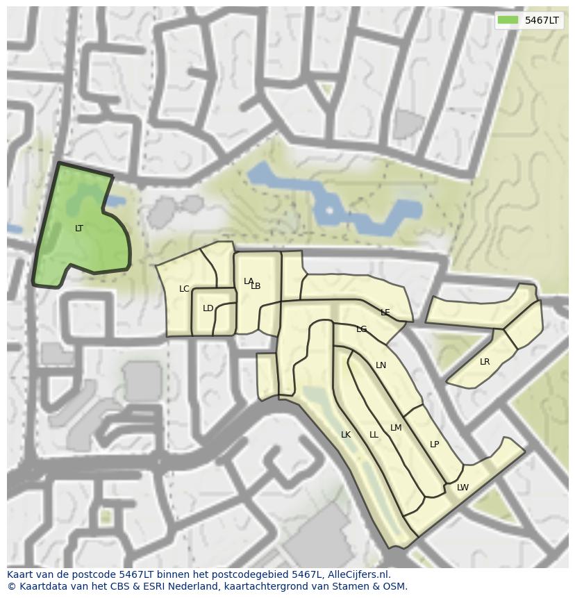 Afbeelding van het postcodegebied 5467 LT op de kaart.