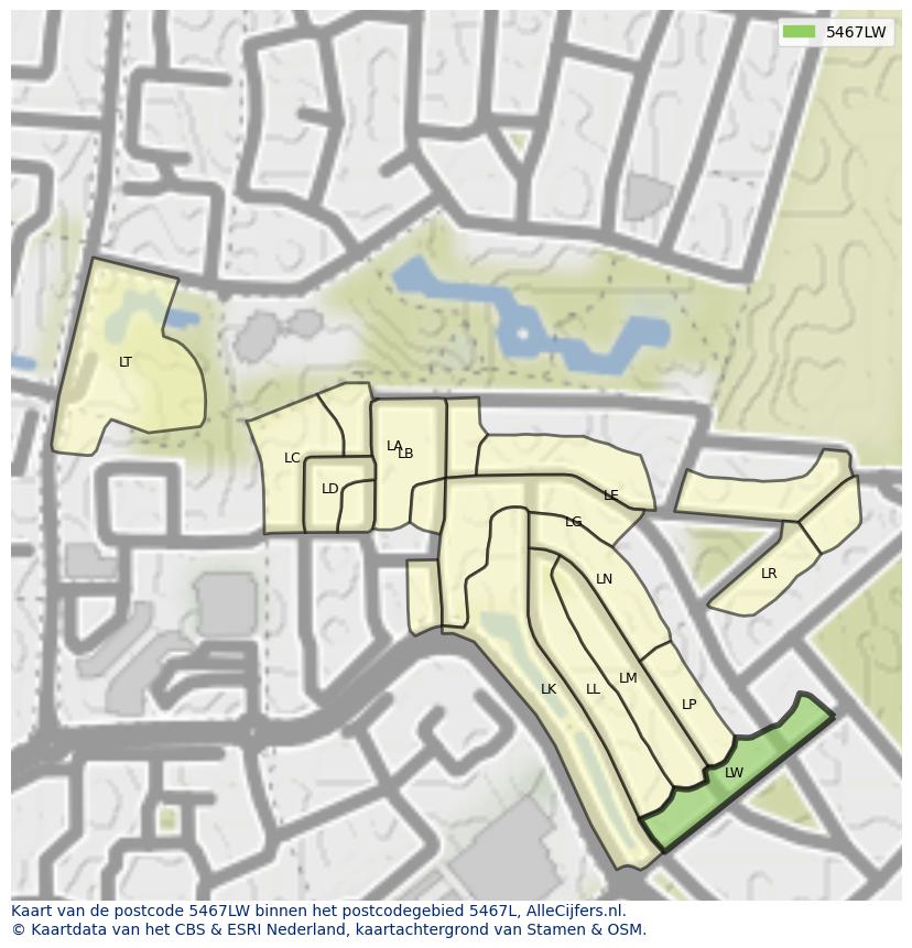 Afbeelding van het postcodegebied 5467 LW op de kaart.