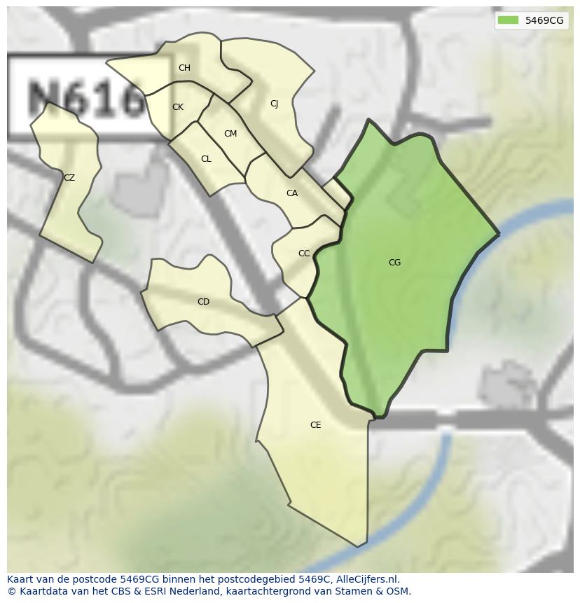 Afbeelding van het postcodegebied 5469 CG op de kaart.