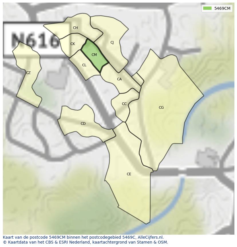 Afbeelding van het postcodegebied 5469 CM op de kaart.