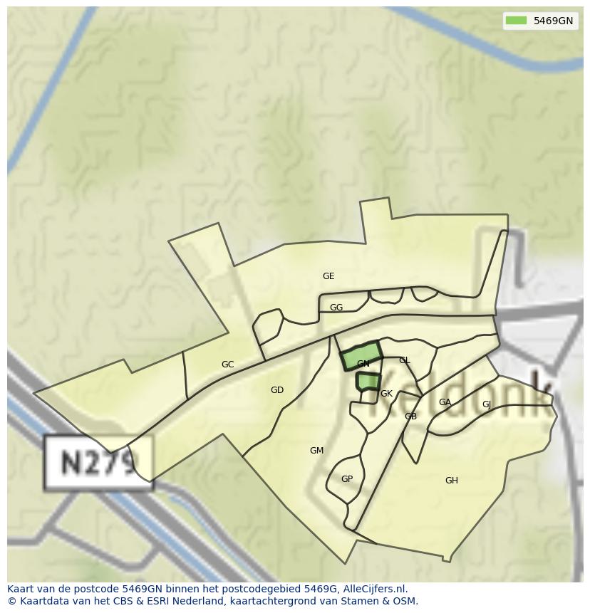 Afbeelding van het postcodegebied 5469 GN op de kaart.