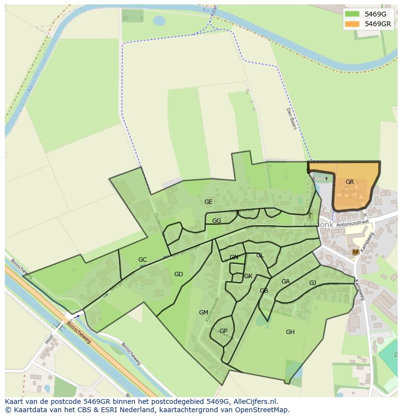 Afbeelding van het postcodegebied 5469 GR op de kaart.