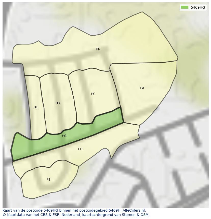 Afbeelding van het postcodegebied 5469 HG op de kaart.