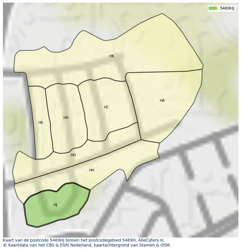 Afbeelding van het postcodegebied 5469 HJ op de kaart.