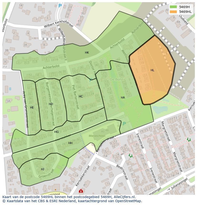Afbeelding van het postcodegebied 5469 HL op de kaart.