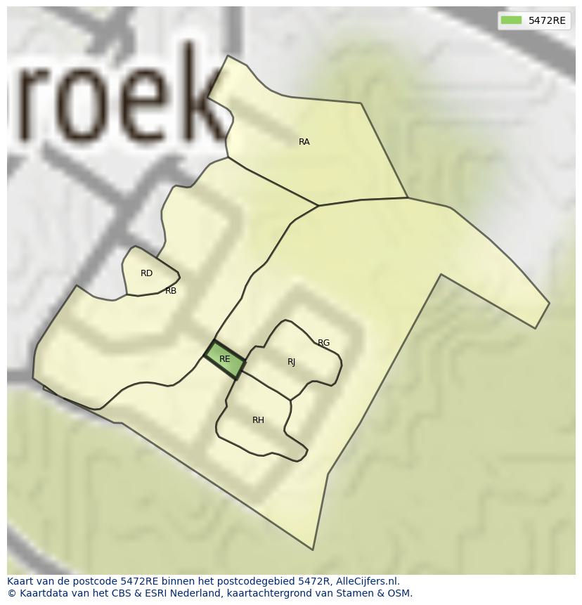 Afbeelding van het postcodegebied 5472 RE op de kaart.