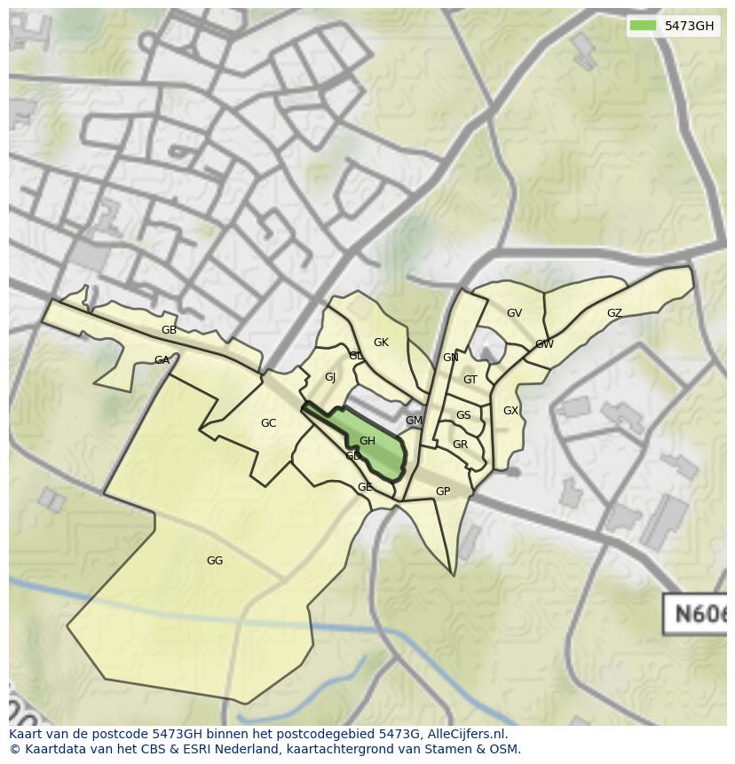 Afbeelding van het postcodegebied 5473 GH op de kaart.
