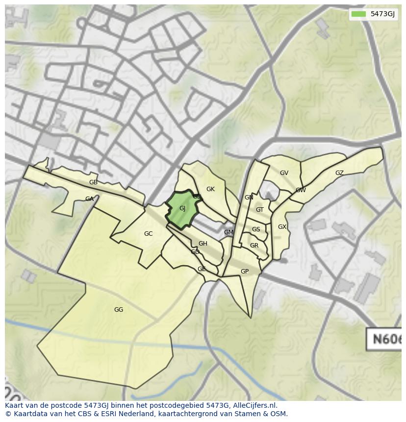 Afbeelding van het postcodegebied 5473 GJ op de kaart.