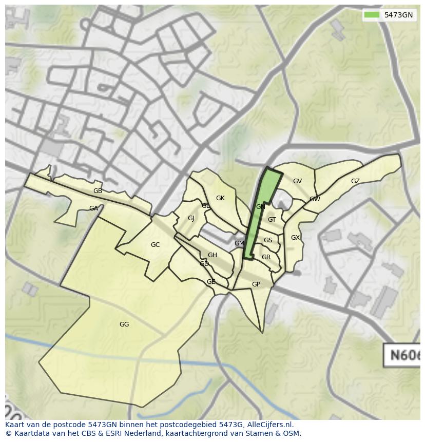 Afbeelding van het postcodegebied 5473 GN op de kaart.