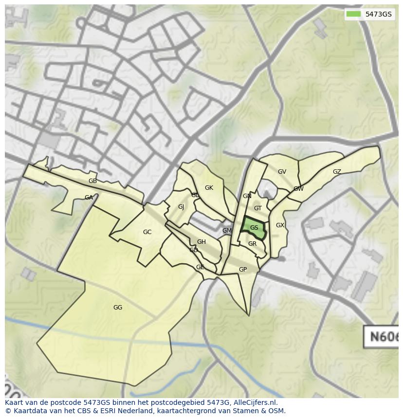 Afbeelding van het postcodegebied 5473 GS op de kaart.