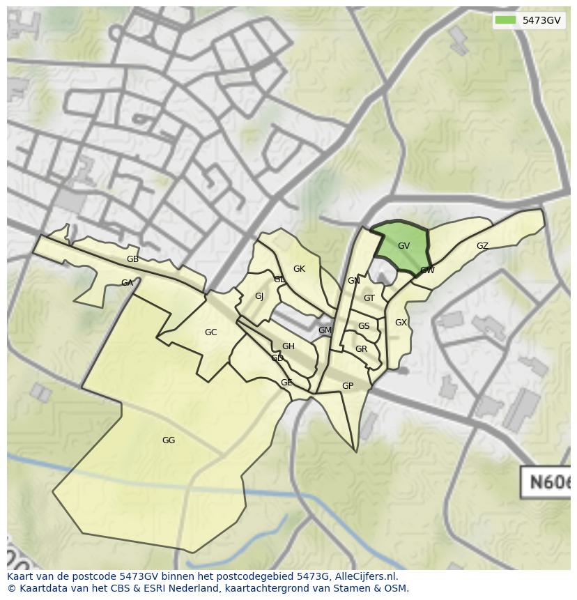 Afbeelding van het postcodegebied 5473 GV op de kaart.