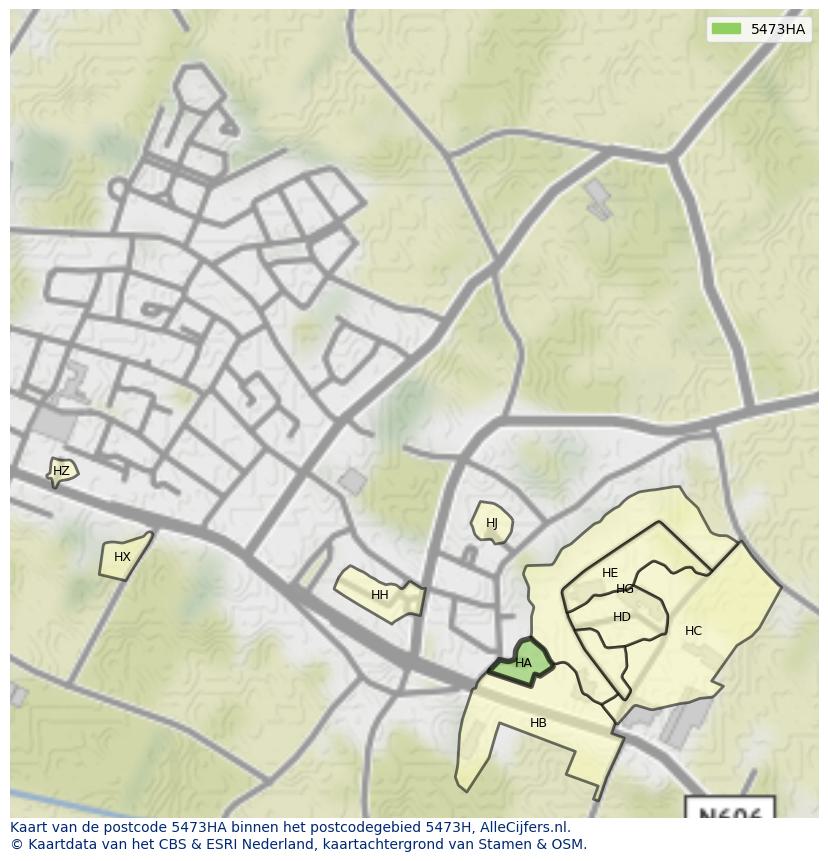 Afbeelding van het postcodegebied 5473 HA op de kaart.