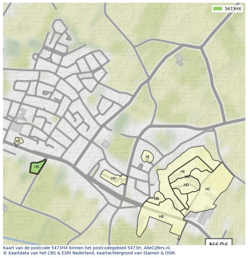 Afbeelding van het postcodegebied 5473 HX op de kaart.